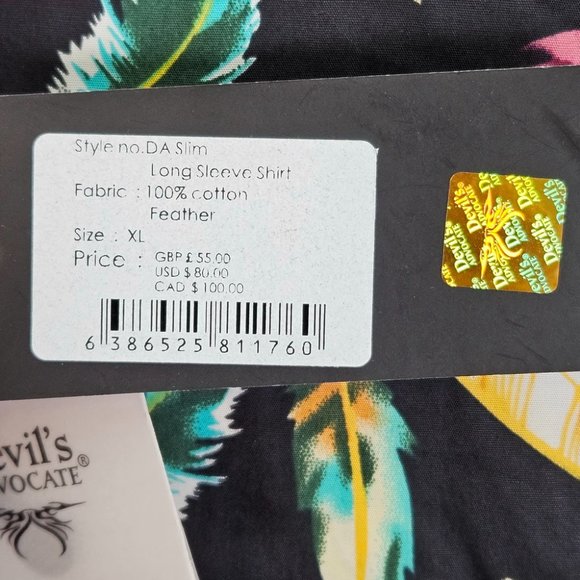 NWT Devil's Advocate Multicolor Feather Button-Down Floral Shirt $80 Men's Sz XL - Picture 7 of 10